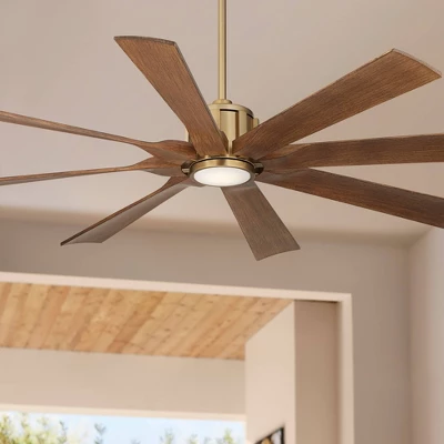 Possini Euro Design 60" Defender Modern Indoor Outdoor Ceiling Fan 8 Blade LED Light Remote Control Soft Brass Motor Koa Finish Blades Bedroom Patio 3 Possini Euro Design 60" Defender Modern Indoor Outdoor Ceiling Fan 8 Blade LED Light Remote Control Soft Brass Motor Koa Finish Blades Bedroom Patio