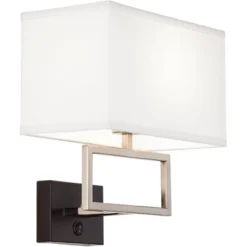 Possini Euro Design Modern Wall Lamp With USB Port Brushed Nickel Plug-In 12" Light Fixture Rectangular Fabric Shade For Bedroom House -Possini Euro Design GUEST 23b99d48 1f1e 4557 8855 86d4676afd24