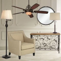 Possini Euro Design Rustic Farmhouse Table Lamp 33" Tall Dark Bronze Metal Off White Burlap Fabric Drum Shade For Bedroom Living Room House Bedside -Possini Euro Design GUEST 24151bcb b12c 4490 8df1 bd7a6cec36cd