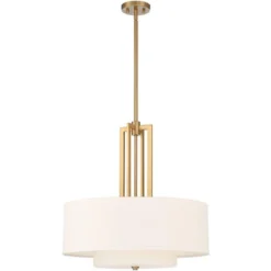 Possini Euro Design Sundry Warm Brass Pendant Chandelier 24" Wide Modern Double Drum Shades 4-Light Fixture For Dining Room House Foyer Kitchen Island -Possini Euro Design GUEST 255702f2 17a5 451c a35d 849d569e4b27