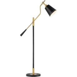 Possini Euro Design Modern Pharmacy Floor Lamp 54" Tall Matte Black Warm Gold Adjustable Metal Shade For Living Room Reading House -Possini Euro Design GUEST 25e34b54 65ac 4d1b b9d0 e44ee11b1b12