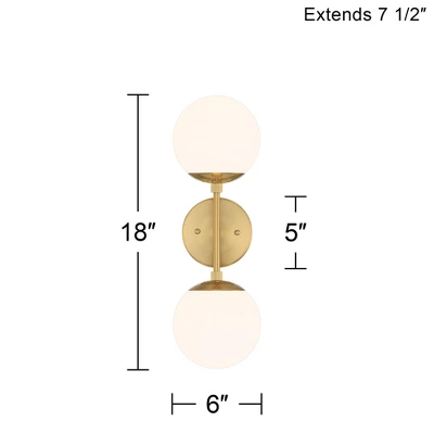 Possini Euro Design Oso Modern Wall Light Sconce Soft Gold Hardwire 6" 2-Light Fixture Opal Glass Orb Shade For Bedroom Bathroom Living Room House 5 Possini Euro Design Oso Modern Wall Light Sconce Soft Gold Hardwire 6" 2-Light Fixture Opal Glass Orb Shade For Bedroom Bathroom Living Room House - Image 3