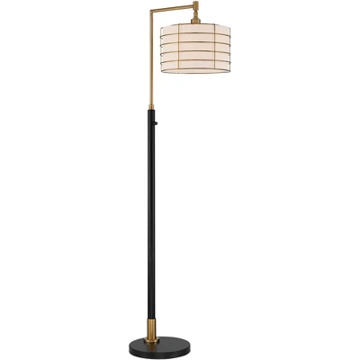 Possini Euro Design Modern Arc Floor Lamp 63 1/2" Tall Warm Gold Black Metal Cage Off-White Linen Shade For Living Room Reading 8 Possini Euro Design Modern Arc Floor Lamp 63 1/2" Tall Warm Gold Black Metal Cage Off-White Linen Shade For Living Room Reading - Image 6