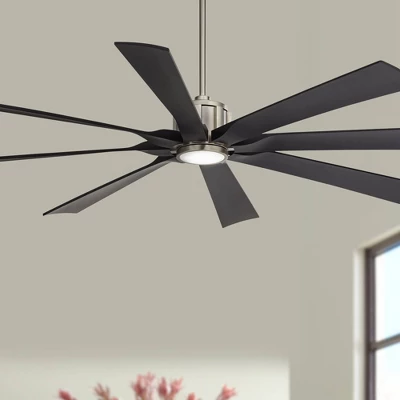 Possini Euro Design 70" Defender Modern Indoor Outdoor Ceiling Fan 8 Blade LED Light Remote Control Nickel Finish Black Blades Bedroom Damp Rated 2 Possini Euro Design 70" Defender Modern Indoor Outdoor Ceiling Fan 8 Blade LED Light Remote Control Nickel Finish Black Blades Bedroom Damp Rated