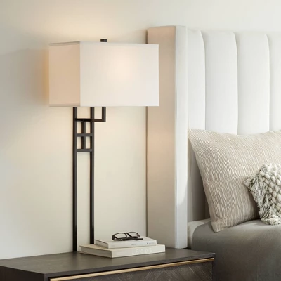 Possini Euro Design Ventano Modern Wall Lamp Matte Black Metal Plug-in 16" Light Fixture White Linen Shade For Bedroom Living Room House Hallway 3 Possini Euro Design Ventano Modern Wall Lamp Matte Black Metal Plug-in 16" Light Fixture White Linen Shade For Bedroom Living Room House Hallway