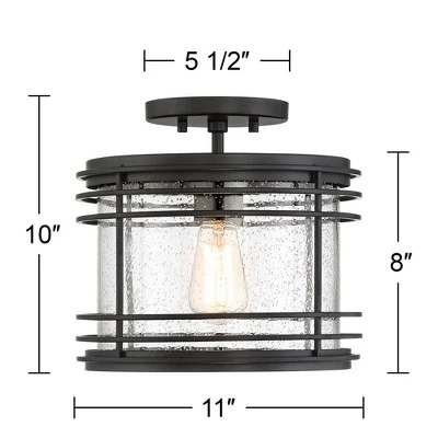 Possini Euro Design Modern Semi Flush Mount Outdoor Ceiling Light Fixture Black Geometric 11" Clear Seedy Glass For Exterior House Porch Patio Deck 8 Possini Euro Design Modern Semi Flush Mount Outdoor Ceiling Light Fixture Black Geometric 11" Clear Seedy Glass For Exterior House Porch Patio Deck - Image 6