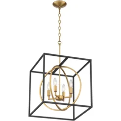 Possini Euro Design Black Warm Brass Cage Foyer Pendant Chandelier 16 1/2" Wide 4-Light Mid Century Modern For Dining Room House -Possini Euro Design GUEST 28ea49df ca47 49e3 a1cf 824e7d8c91a0