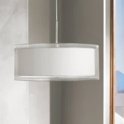 Possini Euro Design 17 Possini Euro Design Brushed Nickel Pendant Chandelier 20" Wide Modern Organza Outer White Inner Shade 3-Light Fixture For Dining Room Kitchen Island