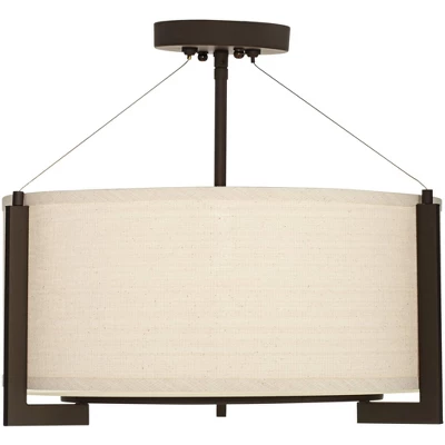 Possini Euro Design Stinson Modern Ceiling Light Semi Flush Mount Fixture 17 1/4" Wide Bronze 3-Light Linen Drum Shade For Bedroom Kitchen Living Room 5 Possini Euro Design Stinson Modern Ceiling Light Semi Flush Mount Fixture 17 1/4" Wide Bronze 3-Light Linen Drum Shade For Bedroom Kitchen Living Room - Image 3