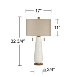 Possini Euro Design Kingston Modern Mid Century Table Lamp 32 3/4" Tall White Grooved Patterned Ceramic Taupe Drum Shade For Bedroom Living Room House -Possini Euro Design GUEST 2caf689e 9867 45da 8605 dcb03da39ed1