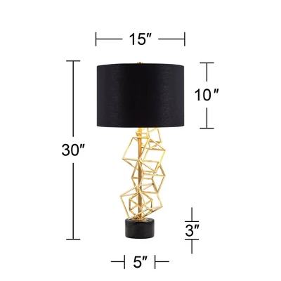 Possini Euro Design Modern Table Lamp 30" Tall Gold Metal Geometric Cube Black Drum Shade For Bedroom Living Room Bedside Nightstand Office Kids House 10 Possini Euro Design Modern Table Lamp 30" Tall Gold Metal Geometric Cube Black Drum Shade For Bedroom Living Room Bedside Nightstand Office Kids House - Image 8