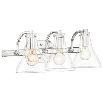 Possini Euro Design Sorren Industrial Modern Wall Light Polished Chrome Hardwire 20 1/2" 3-Light Fixture Clear Glass For Bedroom Bathroom Vanity Home 10 Possini Euro Design Sorren Industrial Modern Wall Light Polished Chrome Hardwire 20 1/2" 3-Light Fixture Clear Glass For Bedroom Bathroom Vanity Home - Image 8