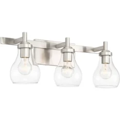 Possini Euro Design Modern Wall Light Brushed Nickel Hardwired 21" Wide 3-Light Fixture Clear Glass Globe Bathroom Vanity Mirror -Possini Euro Design GUEST 2d60d53c eae7 43c0 889f eab6215c480a
