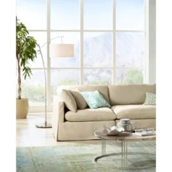 Possini Euro Design Modern Arc Floor Lamp With USB Charging Port 69" Tall Nickel Off-White Drum Shade Adjustable Arm Living Room -Possini Euro Design GUEST 2ec422a5 943f 4824 9785 090abfbef72d