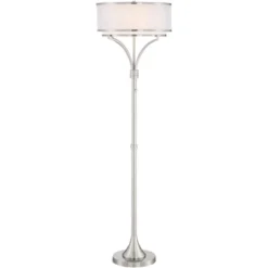Possini Euro Design Modern Floor Lamp 64" Tall Brushed Nickel Silver Organza White Linen Drum Shade For Living Room Bedroom Office -Possini Euro Design GUEST 2f2e39ff e9bf 4d91 a0f8 80deeb6d9b9e