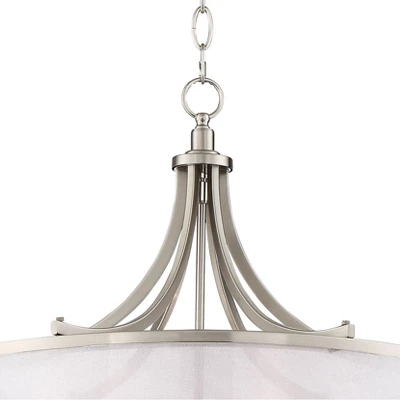 Possini Euro Design Nor Brushed Nickel Pendant Chandelier 23" Wide Modern Double White Organza Shade 6-Light Fixture For Dining Room Kitchen Island 5 Possini Euro Design Nor Brushed Nickel Pendant Chandelier 23" Wide Modern Double White Organza Shade 6-Light Fixture For Dining Room Kitchen Island - Image 3