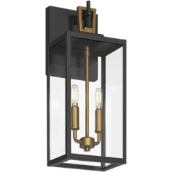 Possini Euro Design Possini Euro Trystin 18"H Black & Brass 2-Light Outdoor Wall Light -Possini Euro Design GUEST 317ec016 dfd9 4cea bd16 8f60993639b4