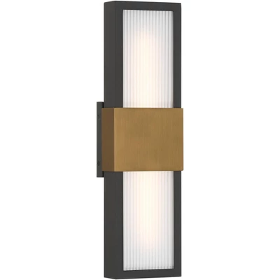 Possini Euro Design Possini Euro Radford 18"H Sand Black And Brass LED Outdoor Wall Light 7 Possini Euro Design Possini Euro Radford 18"H Sand Black And Brass LED Outdoor Wall Light - Image 5
