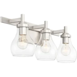 Possini Euro Design Modern Wall Light Brushed Nickel Hardwired 21" Wide 3-Light Fixture Clear Glass Globe Bathroom Vanity Mirror -Possini Euro Design GUEST 31cb5366 daba 4a06 b3eb 7650e344c226