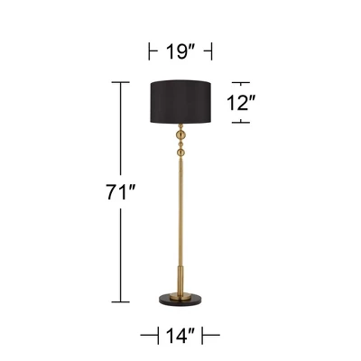 Possini Euro Design Summit Mid Century Modern 71" Tall Floor Lamp Warm Gold Matte Black Light Blaster Drum Shade For Living Room Bedroom 5 Possini Euro Design Summit Mid Century Modern 71" Tall Floor Lamp Warm Gold Matte Black Light Blaster Drum Shade For Living Room Bedroom - Image 3