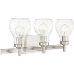 Possini Euro Design Modern Wall Light Brushed Nickel Hardwired 21" Wide 3-Light Fixture Clear Glass Globe Bathroom Vanity Mirror -Possini Euro Design GUEST 334f3377 bd20 4671 92a4 37bec466c354