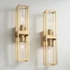 Possini Euro Design Fabian Modern Wall Light Sconces Set Of 2 Warm Brass Hardwired 4" 2-Light Fixture Open Rectangular Frame For Bedroom -Possini Euro Design GUEST 33afb0e6 c731 4575 8035 4b77db6dda3d