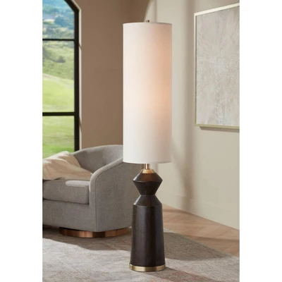 Possini Euro Design Taboo Mid Century Modern 66" Tall Standing Floor Lamp Sculpted Column Foot Switch Brown Faux Wood Finish Living Room Bedroom House 3 Possini Euro Design Taboo Mid Century Modern 66" Tall Standing Floor Lamp Sculpted Column Foot Switch Brown Faux Wood Finish Living Room Bedroom House