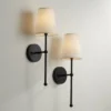Possini Euro Design Elena Modern Wall Light Sconces Set Of 2 Matte Black Metal Hardwire 6" Fixture Cream Linen Shade For Bedroom Living Room Hallway -Possini Euro Design GUEST 33ff0a3c 4807 457f ac3d 40bb7422e928