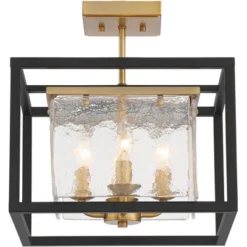 Possini Euro Design Liston Modern Ceiling Light Semi Flush Mount Fixture 14" Wide Black Brass 4-Light Ice Glass Panels For Bedroom Kitchen Living Room -Possini Euro Design GUEST 34562e59 7a95 4991 9709 d1adb6b3c6af