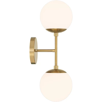 Possini Euro Design Oso Mid Century Wall Light Sconces Set Of 2 Soft Gold Hardwire 6" 2-Light Fixture Opal Glass For Bedroom Home 8 Possini Euro Design Oso Mid Century Wall Light Sconces Set Of 2 Soft Gold Hardwire 6" 2-Light Fixture Opal Glass For Bedroom Home - Image 6
