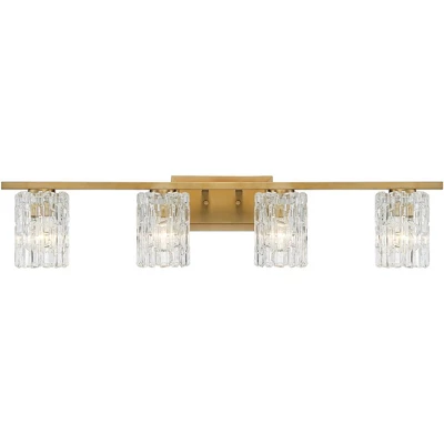 Possini Euro Design Icelight Modern Wall Light Warm Brass Hardwire 36" 4-Light Fixture Textured Ice Glass For Bedroom Bathroom Vanity Living Room 7 Possini Euro Design Icelight Modern Wall Light Warm Brass Hardwire 36" 4-Light Fixture Textured Ice Glass For Bedroom Bathroom Vanity Living Room - Image 5