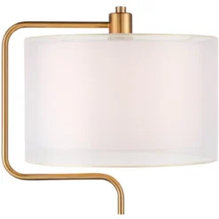 Possini Euro Design Carlyle Modern Mid Century Desk Lamp 30 1/2" Tall Gold With USB And AC Power Outlet In Base Double Drum Shades For Living Room -Possini Euro Design GUEST 36006d1f 83d7 446c afd0 243d96b800f8