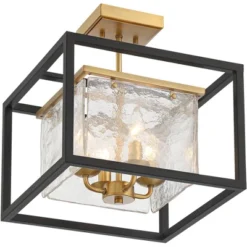 Possini Euro Design Liston Modern Ceiling Light Semi Flush Mount Fixture 14" Wide Black Brass 4-Light Ice Glass Panels For Bedroom Kitchen Living Room -Possini Euro Design GUEST 3652380e 68b9 4c64 908c 0a022ee464fe