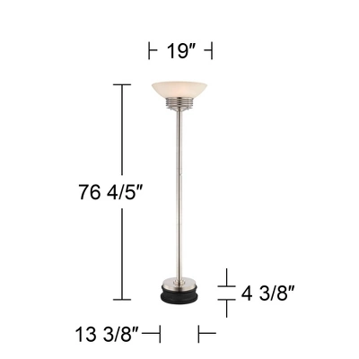 Possini Euro Design Light Blaster Art Deco Torchiere Floor Lamp With Black Riser 76 3/4" Tall Brushed Nickel Frosted Glass Bowl Shade For Living Room 4 Possini Euro Design Light Blaster Art Deco Torchiere Floor Lamp With Black Riser 76 3/4" Tall Brushed Nickel Frosted Glass Bowl Shade For Living Room - Image 3