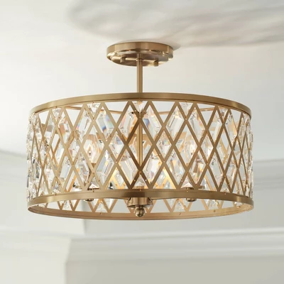 Possini Euro Design Tanz Modern Ceiling Light Semi Flush Mount Fixture 16 1/2" Wide Satin Brass 3-Light Clear Glass Crystal For Bedroom Kitchen House 3 Possini Euro Design Tanz Modern Ceiling Light Semi Flush Mount Fixture 16 1/2" Wide Satin Brass 3-Light Clear Glass Crystal For Bedroom Kitchen House