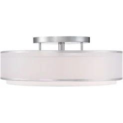 Possini Euro Design Modern Ceiling Lighting Semi Flush Mount Fixture 20" Wide Chrome 3-Light Sheer Outer Off White Inner Drum Shade For Bedroom House -Possini Euro Design GUEST 371bb737 03fa 4285 b6a2 498ffb003828