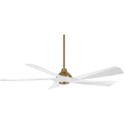 Possini Euro Design 60" Eloquent Modern Indoor Outdoor Ceiling Fan 5 Blade LED Light Remote Control Brass Finish White Blades Bedroom Patio Damp Rated -Possini Euro Design GUEST 396064ce 5db2 4c5b a428 377aabfeb06b