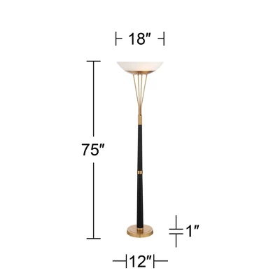 Possini Euro Design Ventura Modern Torchiere Floor Lamp 75" Tall Black Brass LED Frosted Glass Bowl Shade For Living Room Office House Bedroom Home 5 Possini Euro Design Ventura Modern Torchiere Floor Lamp 75" Tall Black Brass LED Frosted Glass Bowl Shade For Living Room Office House Bedroom Home - Image 3