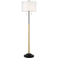 Possini Euro Design Roxie Modern Floor Lamp With Riser 65 1/2" Tall Brass Black Metal Sheer Linen Double Drum Shade For Living Room Bedroom Office -Possini Euro Design GUEST 3a086c6e 1973 4084 b26b e9fc7acd17aa