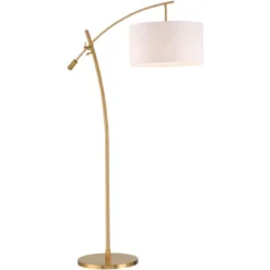 Possini Euro Design Raymond Modern Arc Floor Lamp 69" Tall Warm Gold Adjustable Boom Arm White Linen Drum Shade For Living Room Reading Office House -Possini Euro Design GUEST 3b3f88ec d6dd 4e92 90ad e50c35d3925a