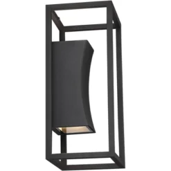 Possini Euro Design Modern Outdoor Wall Light Fixture Textured Black Dimmable LED Up Down 14" Sanded Glass Diffuser Up Down For Exterior Barn Deck -Possini Euro Design GUEST 3b5126f1 7f26 42fc 8890 8cc73e21e483