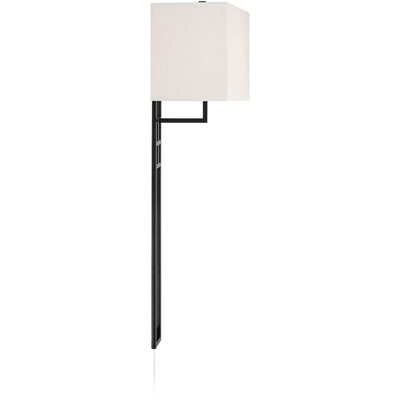 Possini Euro Design Ventano Modern Wall Lamp Matte Black Metal Plug-in 16" Light Fixture White Linen Shade For Bedroom Living Room House Hallway 9 Possini Euro Design Ventano Modern Wall Lamp Matte Black Metal Plug-in 16" Light Fixture White Linen Shade For Bedroom Living Room House Hallway - Image 7