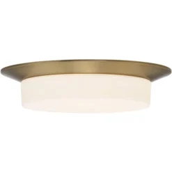 Possini Euro Design Melber Modern Ceiling Light Flush Mount Fixture 14" Wide Warm Brass Gold 3-Light Opal White Glass Shade For Bedroom Living Room -Possini Euro Design GUEST 3d28ca59 2a64 452e 9aeb 9fe7090909bc