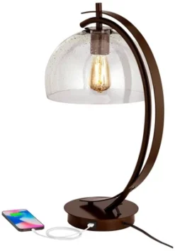 Possini Euro Design Modern Desk Lamps Set Of 2 With USB Port 22 1/2" High Bronze LED Clear Seeded Glass Shade For Bedroom Office -Possini Euro Design GUEST 3d9ce1fe f654 4ba8 96e8 7ad156d49cdc