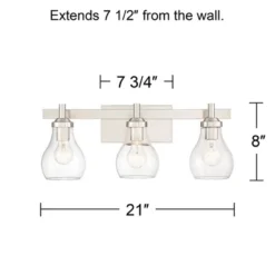 Possini Euro Design Modern Wall Light Brushed Nickel Hardwired 21" Wide 3-Light Fixture Clear Glass Globe Bathroom Vanity Mirror -Possini Euro Design GUEST 3db915ba 4c30 49f8 b308 3b180befbdf7