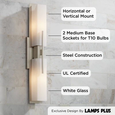 Possini Euro Design Midtown Modern Wall Light Brushed Nickel 23 1/2" 2-Light Fixture White Glass Shade For Bedroom Bathroom Vanity Reading Living Room 4 Possini Euro Design Midtown Modern Wall Light Brushed Nickel 23 1/2" 2-Light Fixture White Glass Shade For Bedroom Bathroom Vanity Reading Living Room - Image 2