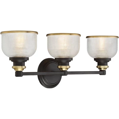 Possini Euro Design Poway Industrial Modern Wall Light Bronze Warm Brass Hardwire 24" 3-Light Fixture Textured Glass Bowl Shade For Bedroom Bathroom 8 Possini Euro Design Poway Industrial Modern Wall Light Bronze Warm Brass Hardwire 24" 3-Light Fixture Textured Glass Bowl Shade For Bedroom Bathroom - Image 6