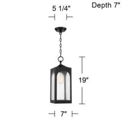 Possini Euro Design Modern Outdoor Hanging Light Fixture Matte Black Steel 19" Clear Seedy Glass Panels For Exterior House Porch -Possini Euro Design GUEST 40164dfd bf84 417b a0da fe434d2fc815