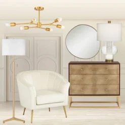 Possini Euro Design Rorschach Uneven Round Vanity Wall Mirror Modern Champagne Frame 30" Wide For Bathroom Bedroom Living Room Office Entryway House -Possini Euro Design GUEST 424f4b86 b843 41ae 862f 9a4e4b988253