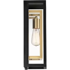 Possini Euro Design Double Box Modern Wall Light Sconce Matte Black Warm Brass Hardwire 6 3/4" Fixture Clear Glass For Bedroom Bathroom Vanity House -Possini Euro Design GUEST 42d9f800 b5fc 409e 976a 51dd1ec1ebed